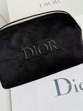 ♦️Christian Dior Velvet Black Silver Clutch Bag pouch cosmetic makeup beauty bag